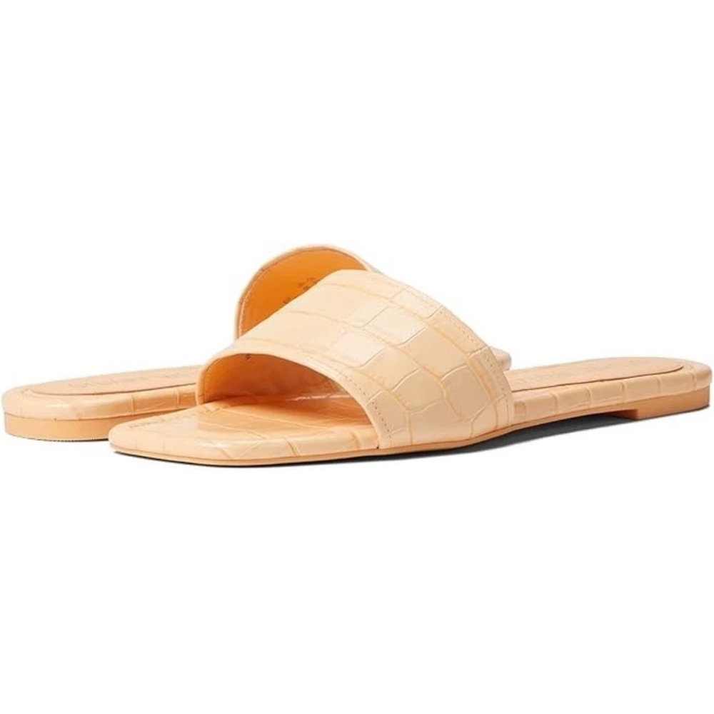 Stuart Weitzman Summer Slide Leather Croc Embossed Sandal Nude Mango 6 36.5
